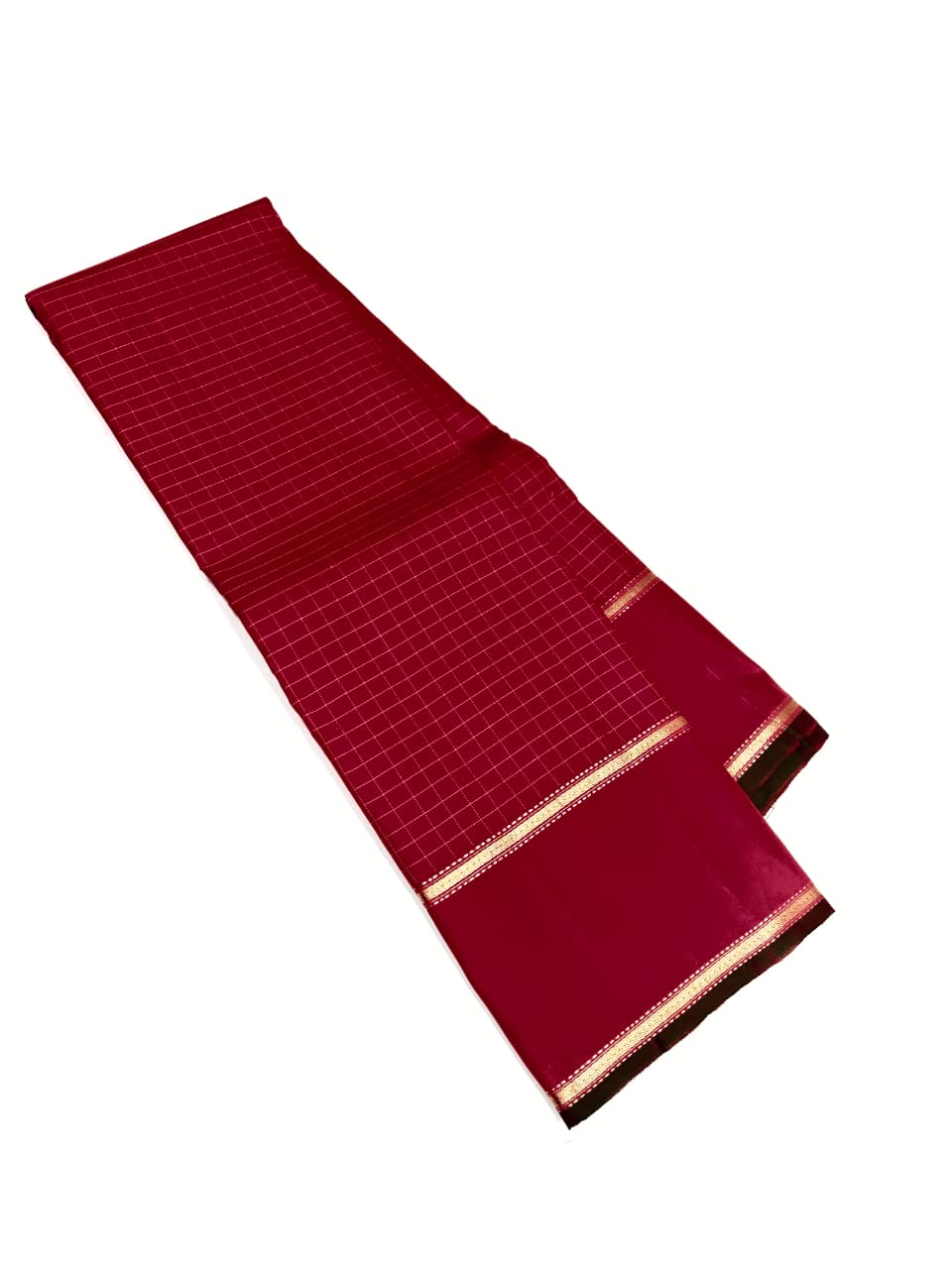 Kanjivaram Silk Red Checked Saree with Gold Zari Border Silk Saree